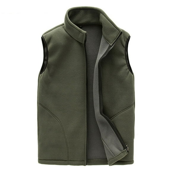 Men's Fleece Lined Vest Jacket Winter Casual Work Sports Travel Outdoor Outerwear Vests Sleeveless Jacket Pockets Army Green L
