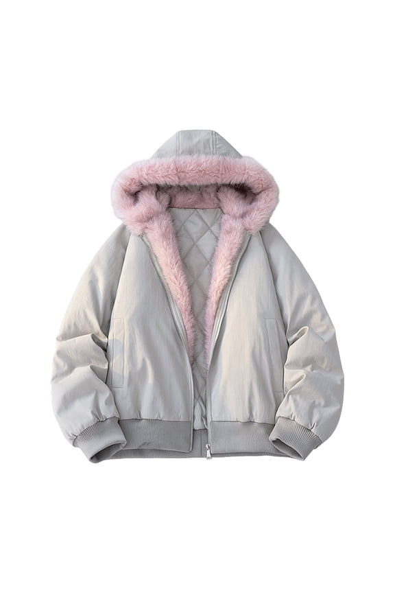 Men's Fleece Lined Winter Coats Fuzzy Collar and Hood Jackets Thick Warm Quilted Puffer Jacket Beige 2XL