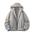 thumbnail image 1 of Men's Fleece Lined Winter Coats Fuzzy Collar and Hood Jackets Thick Warm Quilted Puffer Jacket Coffee 2XL, 1 of 6