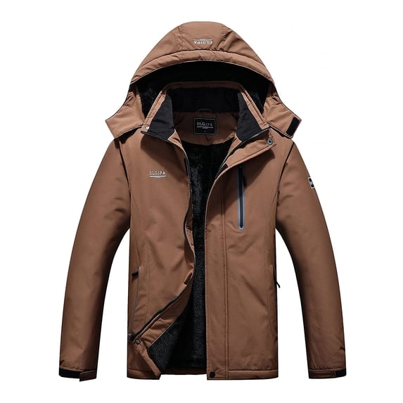 Men's Fleece Lined Winter Jacket Water Repellent Windbreaker Outdoor Warm Snow Coat with Detachable Hood