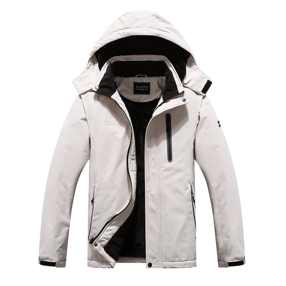 Men's Fleece Lined Winter Jacket Water Repellent Windbreaker Outdoor Warm Snow Coat with Detachable Hood