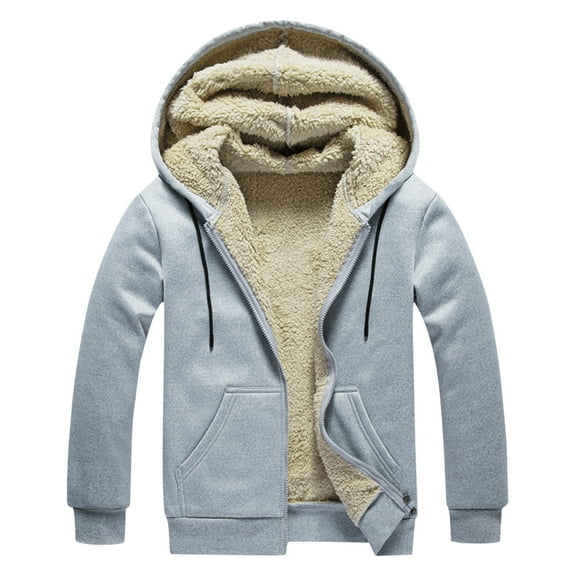 Men's Fleece-Lined Zip Up Hoodie - Thick Hooded Jacket Winter Warm Athletic Sweatshirt Long Sleeve Zipper Pocket Coat