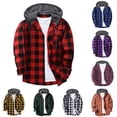 thumbnail image 1 of Men's Fleece Linen Hoodie Shirts Casual Button Down Plaid Shirt Jackets with Hood & Drawstring Long Sleeve Stylish Hooded with Pocket Going Out Tops for Cold Weather 2026|Red|S, 1 of 4