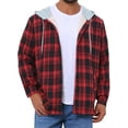 thumbnail image 1 of Men's Fleece Lining Drawstring Hooded Plaid Shirt Jacket S Black Red, 1 of 6