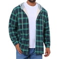 thumbnail image 1 of Men's Fleece Lining Drawstring Hooded Plaid Shirt Jacket S Blue Green, 1 of 6