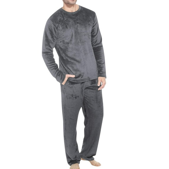 Men's Fleece Lounge Set Regular Fit - Winter Warm Flannel Pajama 2-Piece | Crew Neck Comfy Pocket Pants