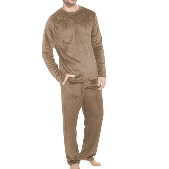 Men's Fleece Lounge Set Regular Fit - Winter Warm Flannel Pajama 2-Piece | Crew Neck Comfy Pocket Pants