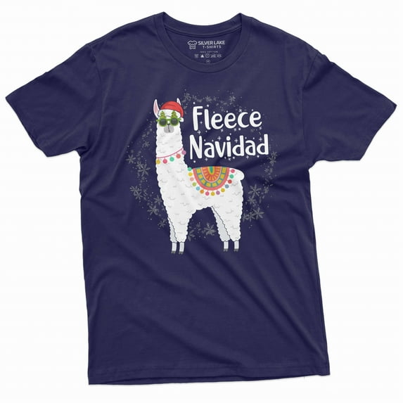 Men's Fleece Navidad T-shirt Funny Feliz Navidad Merry Christmas Lamma T-shirt Christmas Funny gift (3X-Large Navy Blue)
