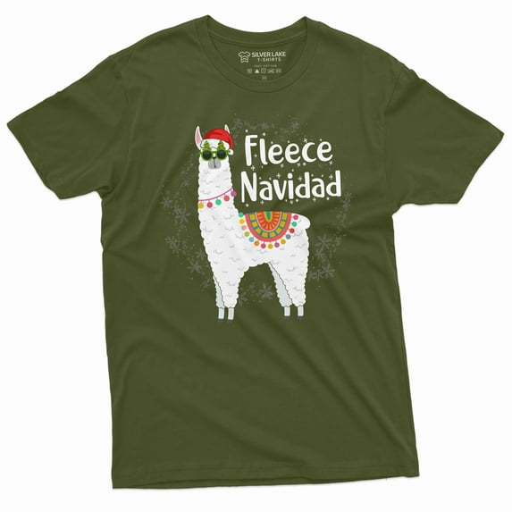 Men's Fleece Navidad T-shirt Funny Feliz Navidad Merry Christmas Lamma T-shirt Christmas Funny gift (4X-Large Military Green)
