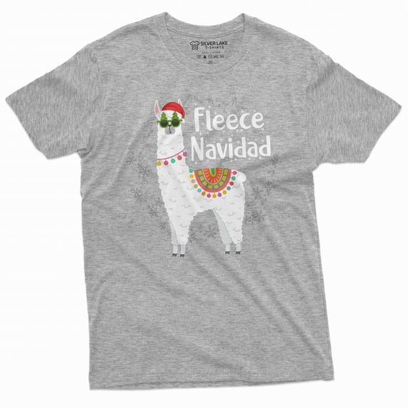Men's Fleece Navidad T-shirt Funny Feliz Navidad Merry Christmas Lamma T-shirt Christmas Funny gift (Large Grey)