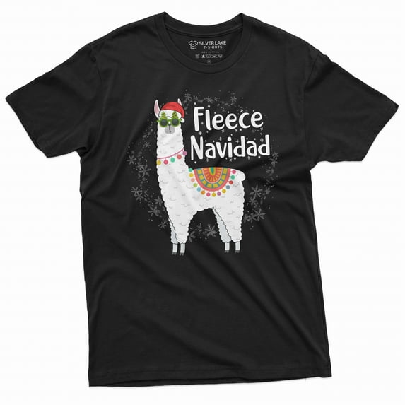 Men's Fleece Navidad T-shirt Funny Feliz Navidad Merry Christmas Lamma T-shirt Christmas Funny gift (Medium Black)