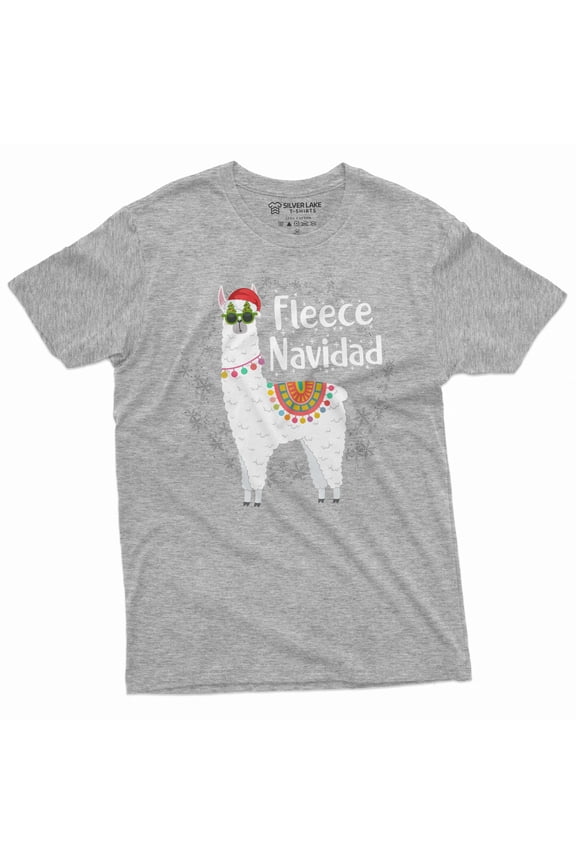 Men's Fleece Navidad T-shirt Funny Feliz Navidad Merry Christmas Lamma T-shirt Christmas Funny gift (Medium Grey)