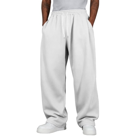 Men's Fleece Open Bottom Sweatpants Drawstring Elastic Waist Relaxed Fit Jogger Sweatpants with Pockets