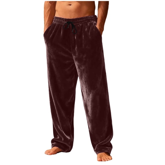 Men's Fleece Pajama Pants Comfy Flannel Elastic Waist PJ Bottoms Classic Solid Color Lounge Pants with Pockets