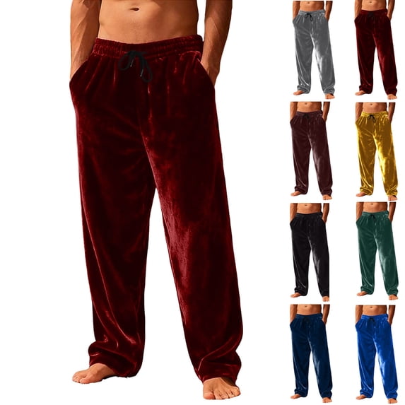 Men's Fleece Pajama Pants Comfy Flannel Elastic Waist PJ Bottoms Classic Solid Color Lounge Pants with Pockets