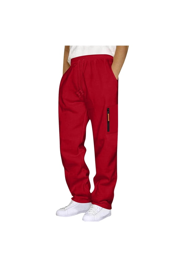 Men's Fleece Pants Straight Leg Sweatpants Elastic Waist Lounge Pants with Drawstring & Pockets Active Athletic Workout Jogger Pant Casual Trousers Fashion Bottoms Hiking Outfit