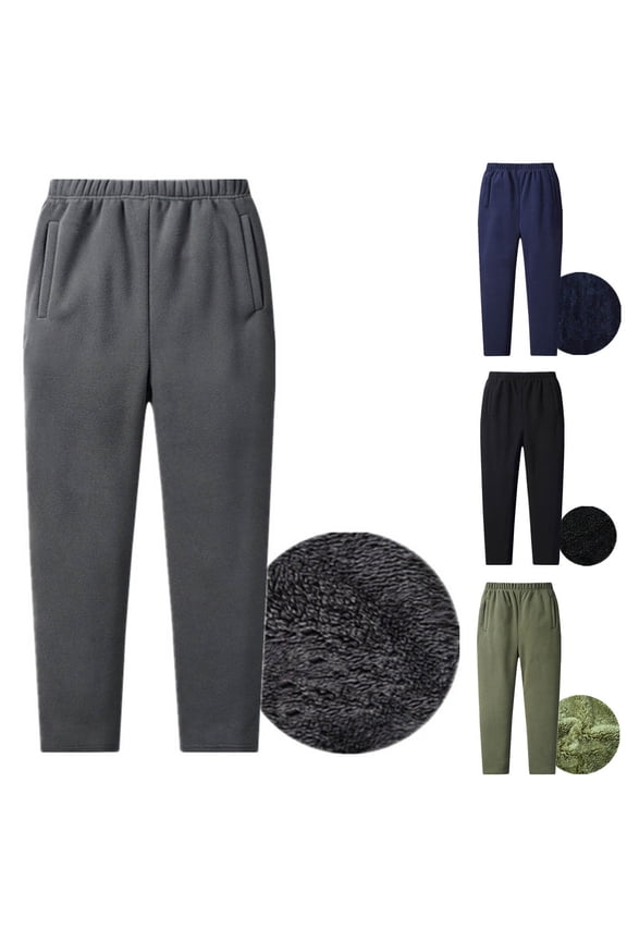 Men's Fleece Pants, Thick Plush Trousers, Elastic Waist Drawstring, Warm Thermal, Hiking Outdoor, Casual Daily Wear, Winter Essentials | HAODEJW,Black XL