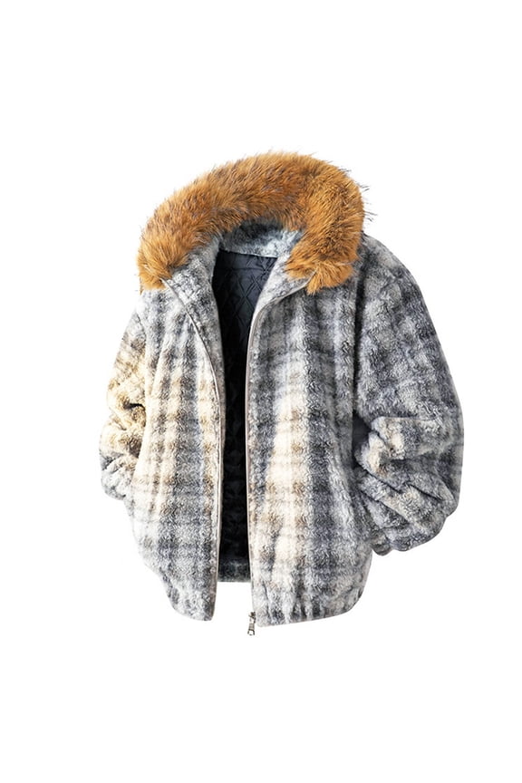 Men's Fleece Plaid Shirt Jackets Sherpa Lined Hoodies Puffer Jacket Loose Fit Warm Qulited Jacket Trendy Winter Down Jackets Warm Puffer Jackets Winter Outdoor Coat Warm Outwear