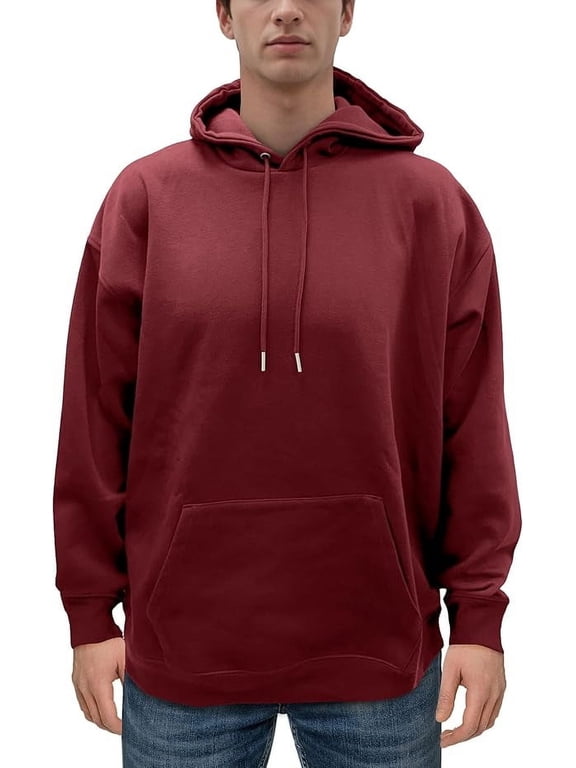 Men's Fleece Poly/Hoodie Birthday Gift Midweight Hooded Pullover Sweatshirt for Men, Large, Burgundy