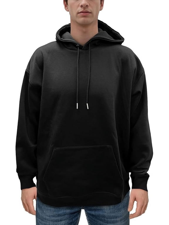 Men's Fleece Poly/Cotton Hoodie Birthday Gift Midweight Hooded Pullover Sweatshirt for Men, Medium, Black