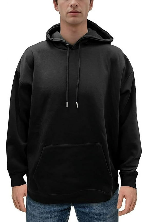 Men's Fleece Poly/Cotton Hoodie Birthday Gift Midweight Hooded Pullover Sweatshirt for Men, Medium, Black