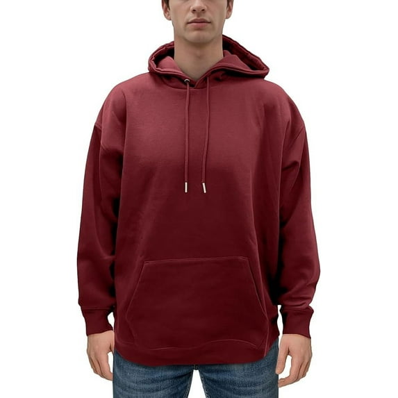 Men's Fleece Pullover Hoodie Loose Fit Ultra Soft Hooded Sweatshirt With Pockets, Large, Burgundy