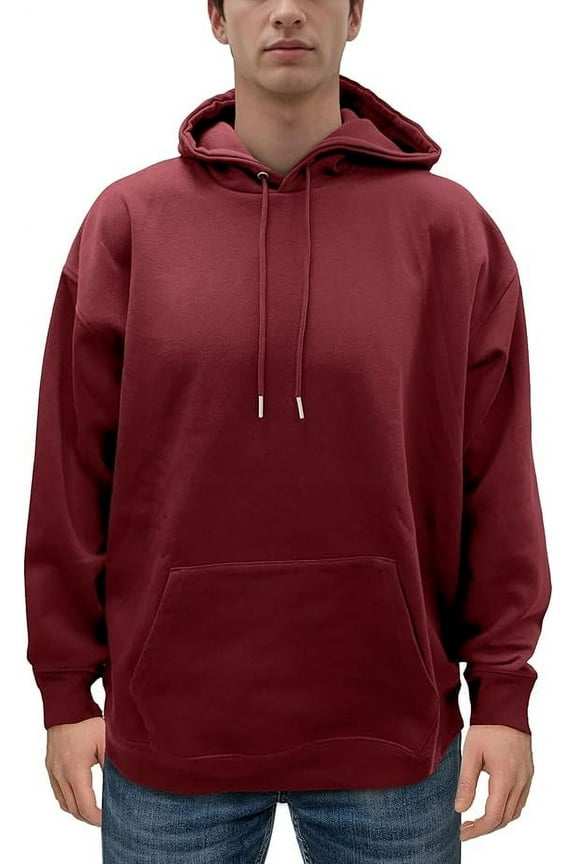 Men's Fleece Pullover Hoodie Loose Fit Ultra Soft Hooded Sweatshirt With Pockets, Medium, Burgundy