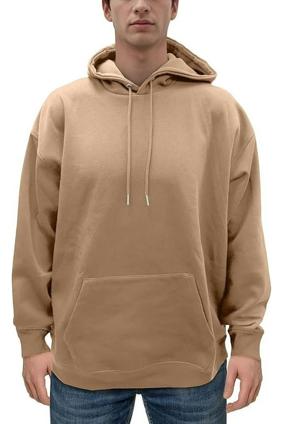 Men's Fleece Pullover Hoodie Loose Fit Ultra Soft Hooded Sweatshirt With Pockets, X-Large, Taupe