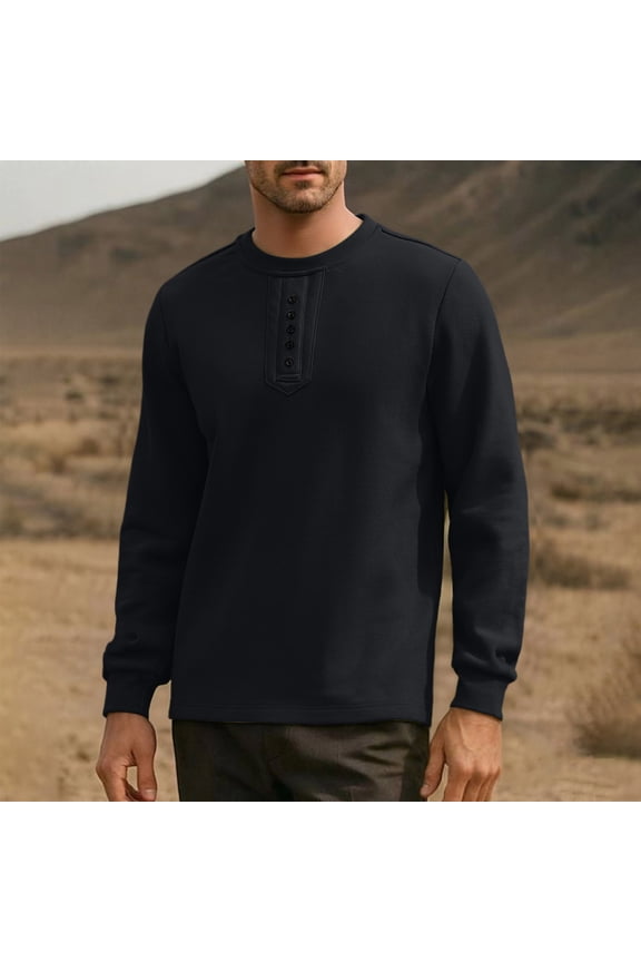 Men's Fleece Pullover Sweatshirt, Long Sleeve Round Neck, Solid Color Warm Top Made from 100% Polyester for Comfortable Casual Wear in Cool Seasons