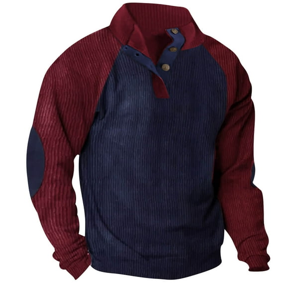 Men's Fleece Quarter Button Pullover Outdoor Casual Hooded Sweatshirt Stand Collar Corduroy Vintage Hoody Long Sleeve