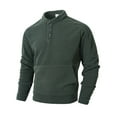 thumbnail image 1 of Men's Fleece Quarter Button Pullover Sweatshirts Casual Long Sleeve Sweater Mock Neck Fashion Tops with Kangaroo Pocket (L, Army Green), 1 of 7