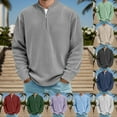thumbnail image 1 of Men's Quarter Zip Pullover Sweater Casual Fall Winter Family Outfit Warm Neck with Pockets Light Purple XXL, 1 of 4