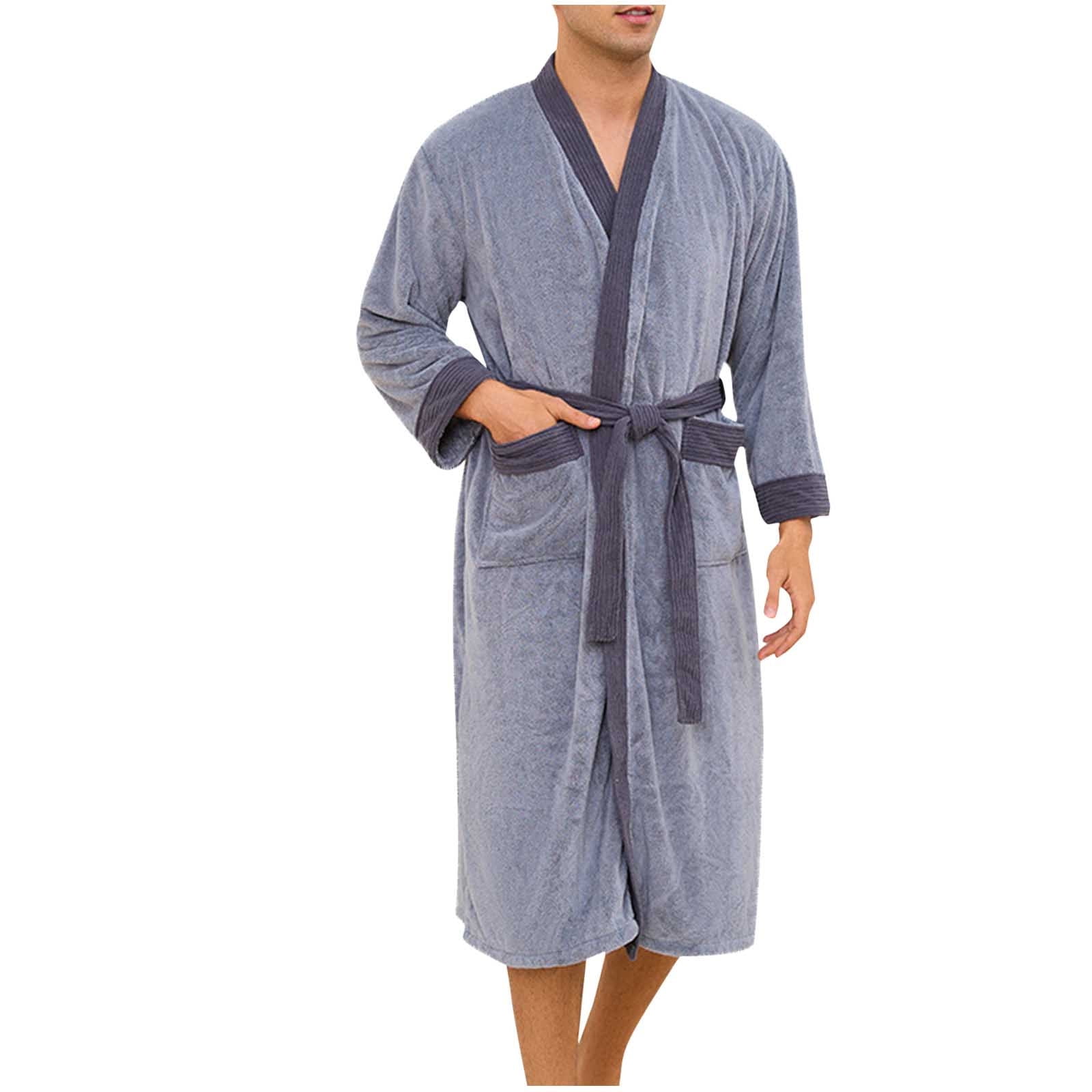 Men's Fleece Robe - Color Block Plush Short Kimono Bathrobe Soft ...
