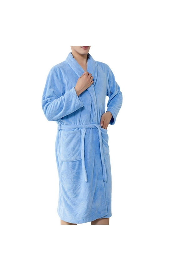 Men's Fleece Robe - Plush Collar Shawl Short Kimono Bathrobe Soft Sleepwear Pajamas with Pockets