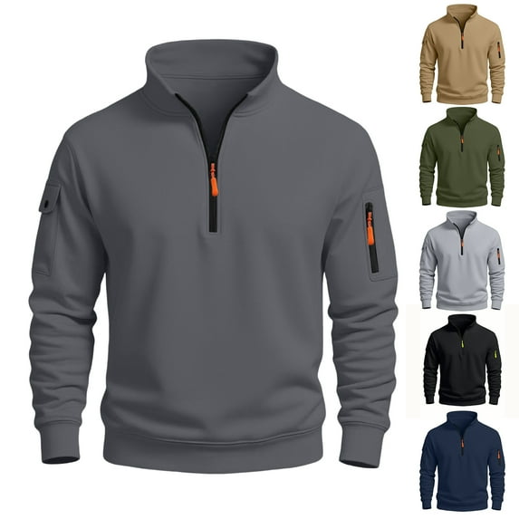 Men's Fleece Round Neck Pullover, Solid Color Hoodie Fleece Jacket for Winter, Outdoor Activities, Camping and Cold Weather Protection,Dark Gray,XL