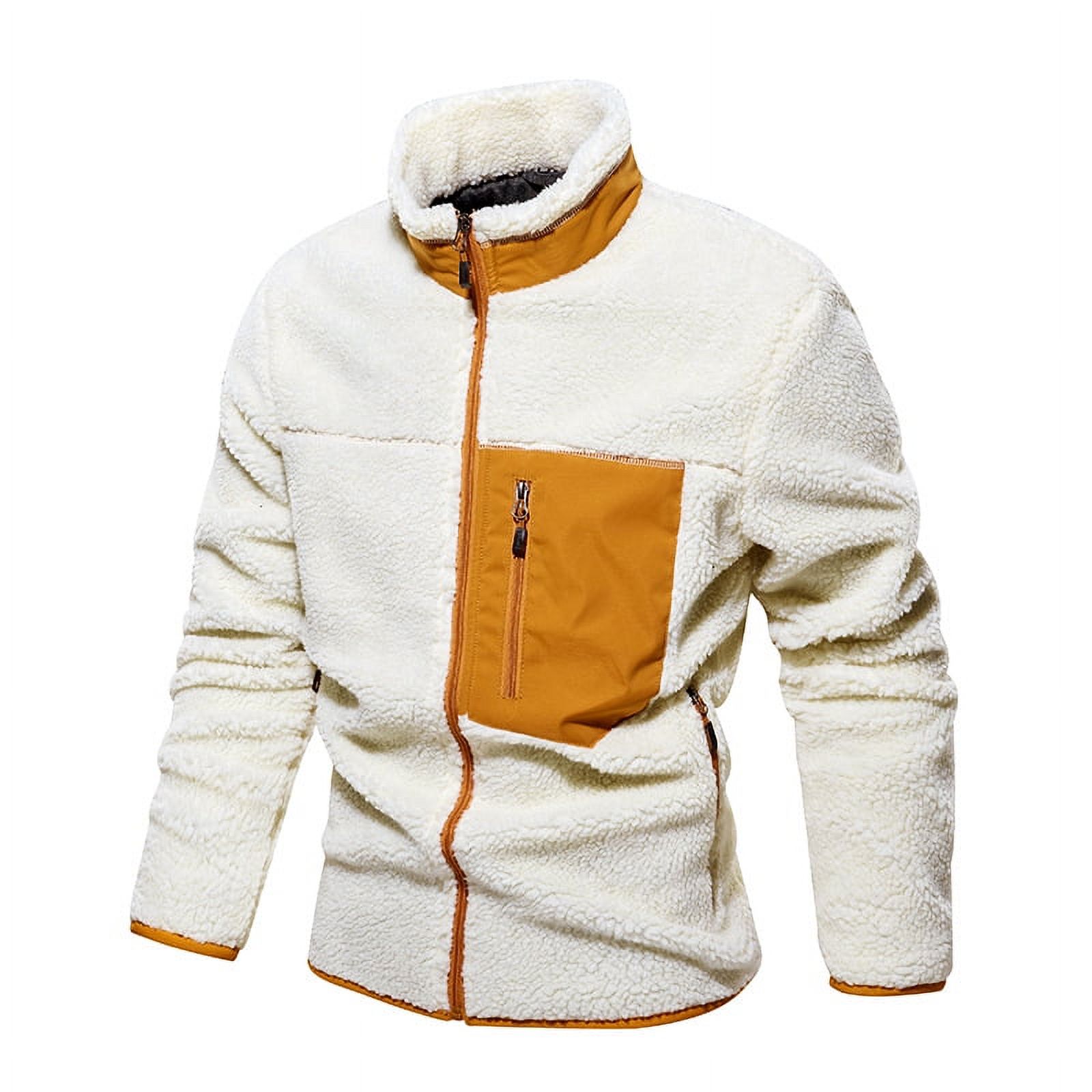 Men's Fleece Sherpa Jacket Fluffy Fuzzy Casual Jacket Stand Collar Zip