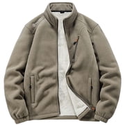 Mens Fleece Sherpa Lined Jacket Warm Full Zip Up Thick Jacket Khaki XL
