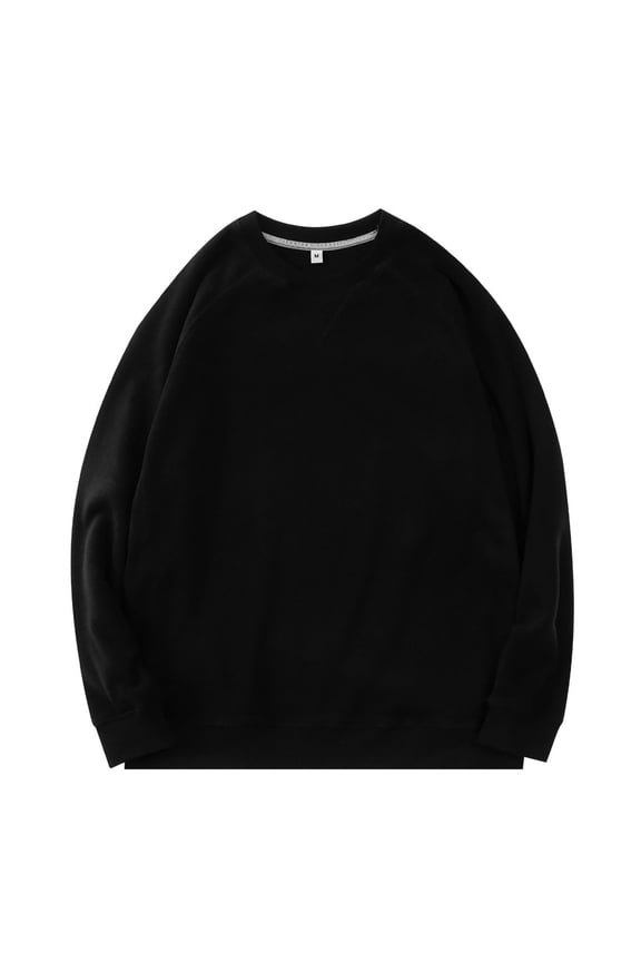 Men's Fleece Solid Color Sweatshirts Long Sleeve Essential Loose Casual Knit Soft Comfy Pullover Tops (M, Black)