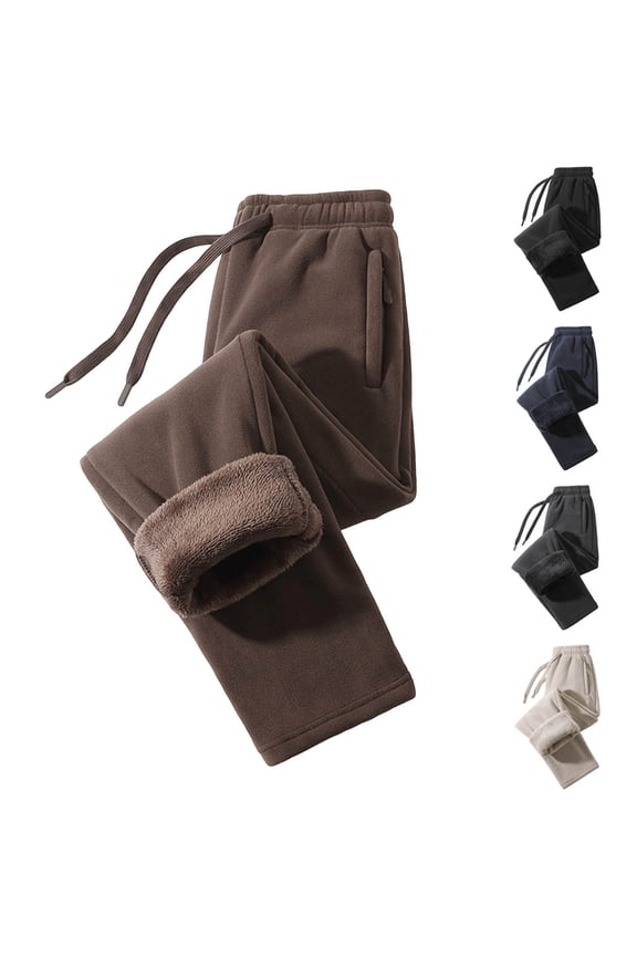 Men's Fleece Straight Leg Pants, Trousers & Joggers, Elastic Waist Drawstring, Thick Warm Thermal, Casual Daily, Gym Workout, Hiking, Winter Essentials | HAODEJW,Khaki XL