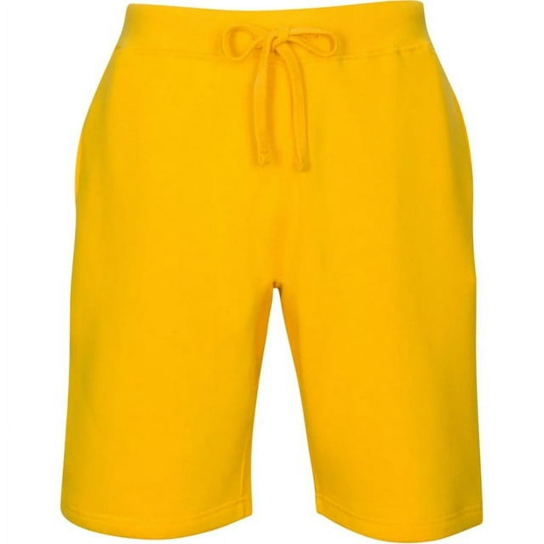 Men's Fleece Sweat Shorts Two Side Pockets Drawstring Solid Shorts Gold  Yellow Small