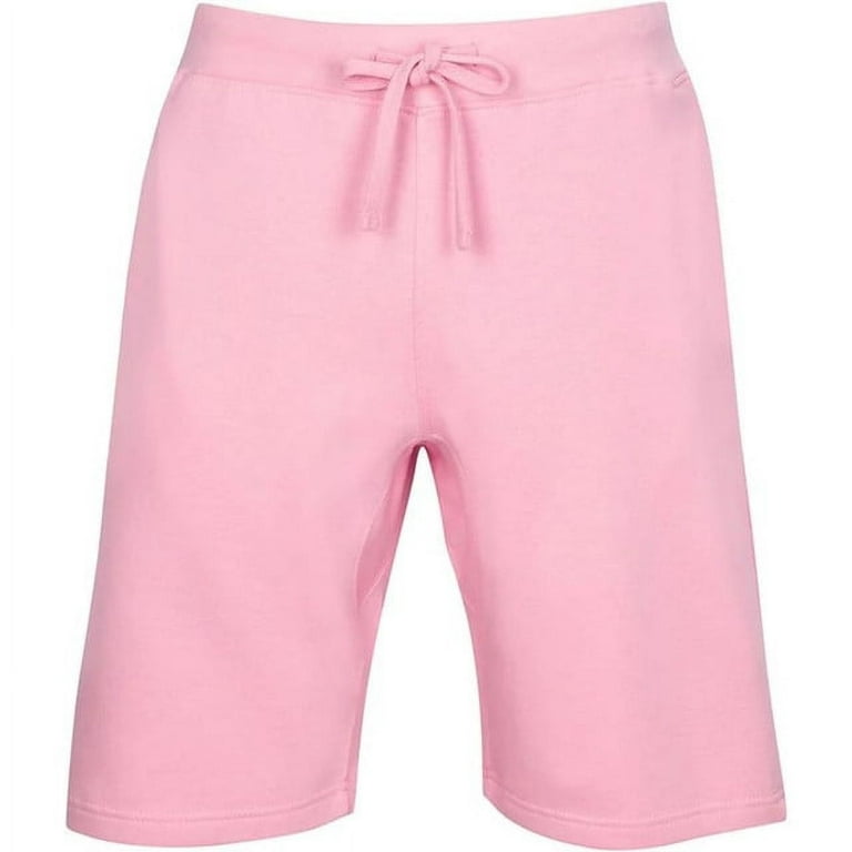 Men's Fleece Sweat Shorts Two Side Pockets Drawstring Solid Shorts Pink XL