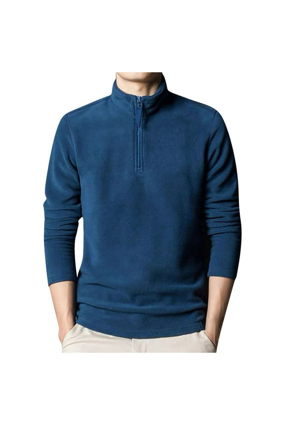 Men's Fleece Sweater Half Zip Turtleneck Long Sleeve Pullover Sweaters Warm Soft Solid Color Casual Outdoor Sweater