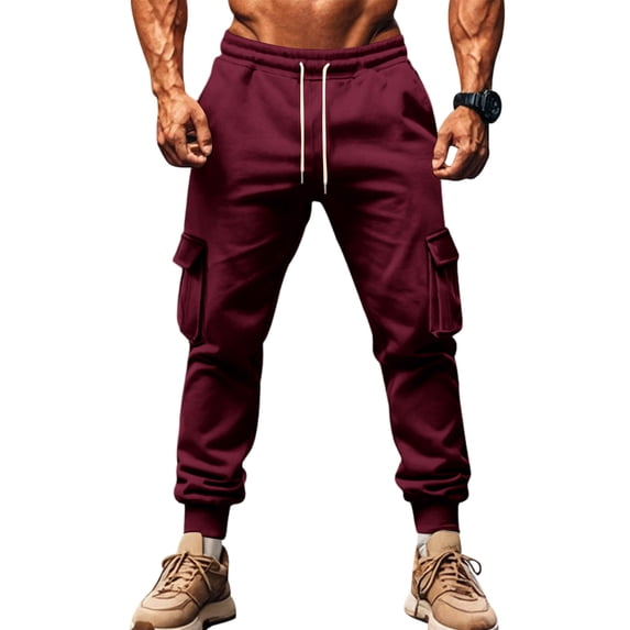 Men's Fleece Sweatpants with Pockets Casual Winter Joggers Drawstring Elastic Waistband Cargo Sweatpants