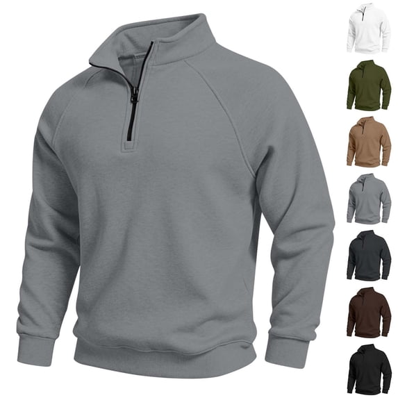 Men's Fleece Sweatshirt Mock Neck Quarter Zip Pullover Raglan Sleeve Solid Color Long Sleeve Classic Relaxed Fit Casual Loungewear Top.