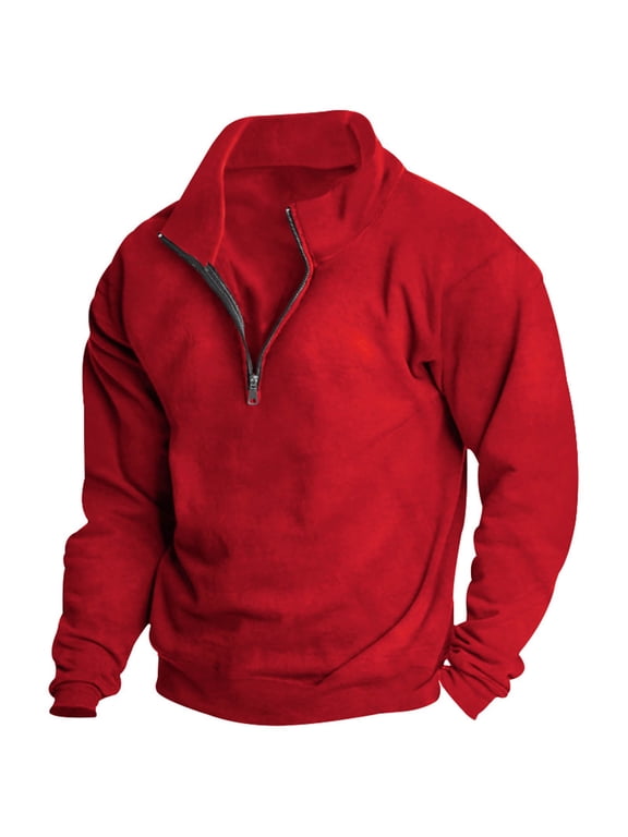 Men's Fleece Sweatshirt Quarter Zip Pullover Sweatshirts Comfortable Solid Color Stand Collar Zipper Jackets Fashion Long Sleeve Warm Sweaters Outdoor Fall Winter Coats