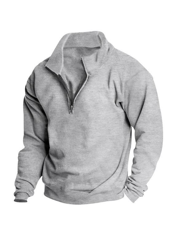 Men's Fleece Sweatshirt Quarter Zip Pullover Sweatshirts Comfortable Solid Color Stand Collar Zipper Jackets Fashion Long Sleeve Warm Sweaters Outdoor Fall Winter Coats