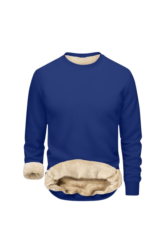 Men's Fleece Sweatshirt Sherpa Lined Crewneck Basic Winter Thick Warm Pullover Tops
