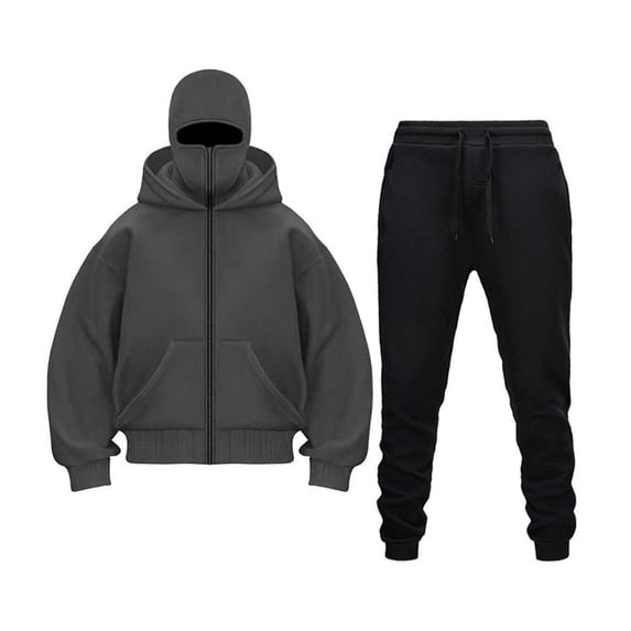Men's Fleece Sweatsuit Full Zip Long Sleeve Double Hooded Sweatshirt and Sweatpant 2 Piece Fall Fashion Soft Tracksuit Sets Outfits