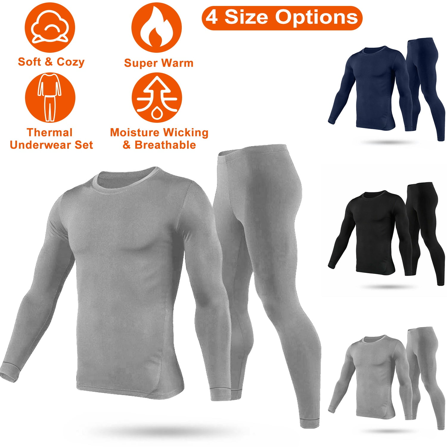 Men's Fleece Thermal Underwear Set, Fleece Long Johns Sleepwear, 3