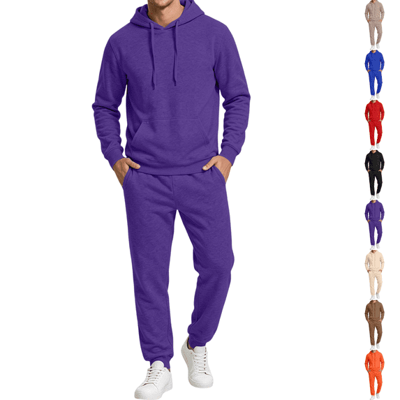 Men's Fleece Tracksuit 2 Piece Set Casual Pullover Hoodie Pullover & Sweatpants Jogging Suits Fall Winter Apparel Purple 2XL